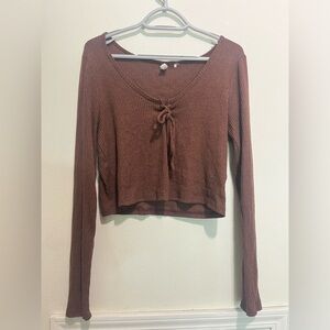 Pacsun tie front brown knit long sleeve